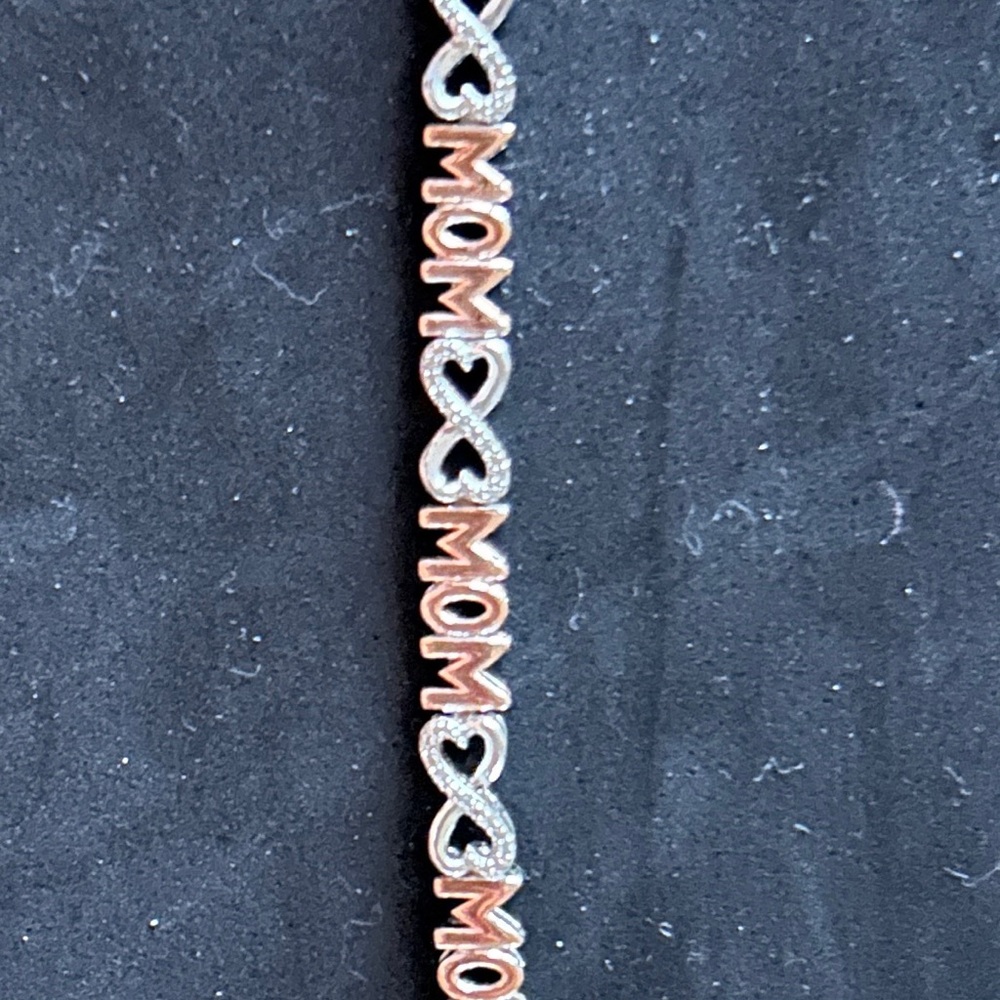 Sterling 'MOM' Heart Link Bracelet - Rose Gold & Silver with Diamond accents - Picture 3 of 7